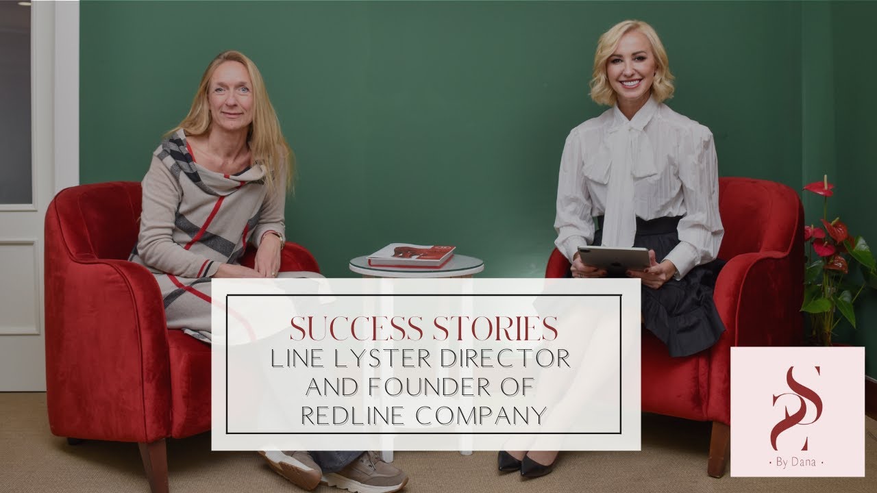 Interview with Line Lyster from Redline Company. Dana and Line sitting on red chairs and laughing at camera - SSbyDana